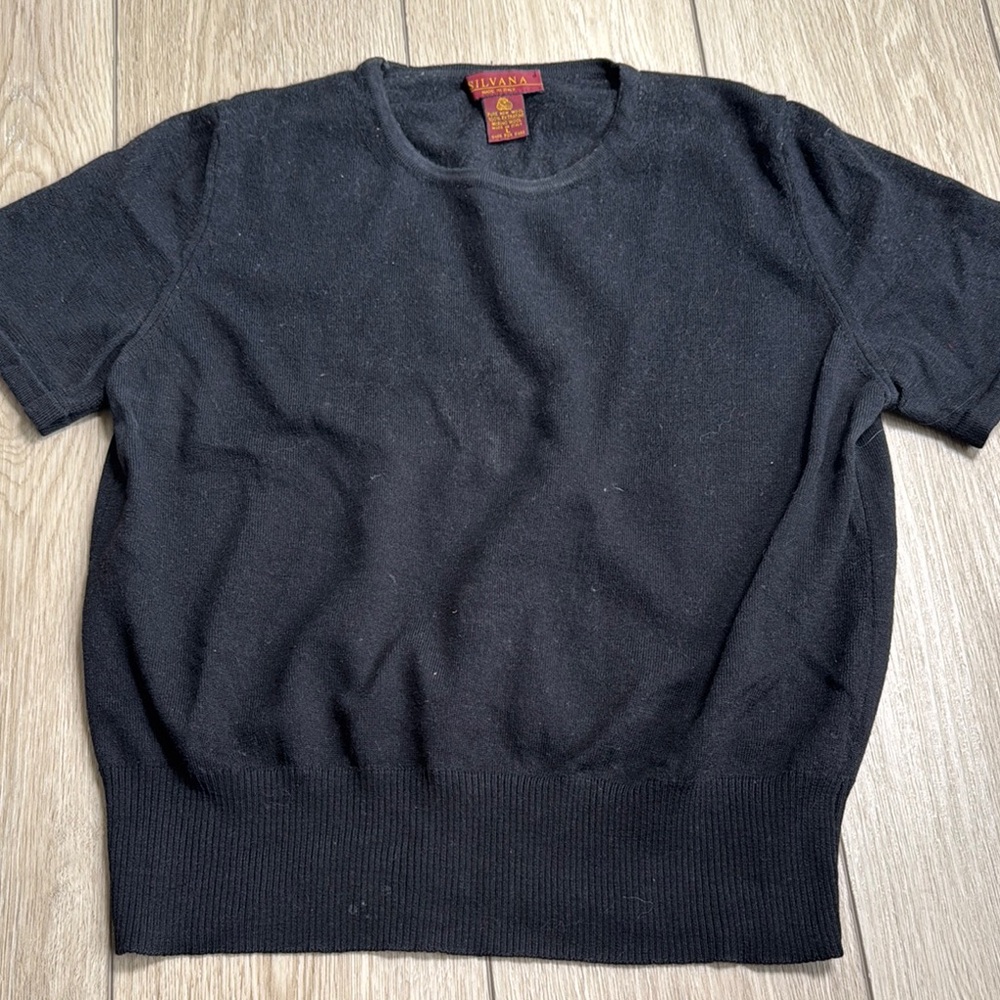 Silvana Made in Italy Pure 100% Extra Fine New Wool Black Short Sleeve Shirt